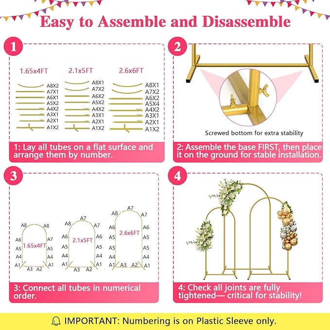 Background Support Equipment: Gold Iron Arch Stand Set of 3