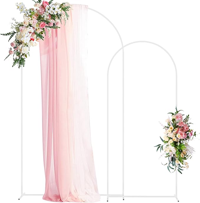 Metal Wedding Arch Backdrop Stand, White, Set of 2 in 7.2 ft and 6 ft Sizes