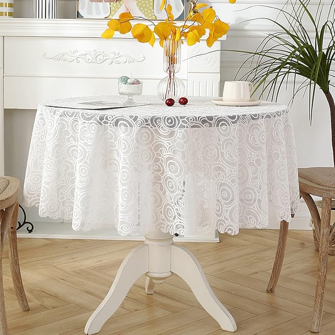 Jeloris Round Lace Tablecloth with Elegant Scalloped Bottom for Any Special Event Such as Wedding, Birthday Party, Baby Shower, Anniversary (60 inch, Style 7)