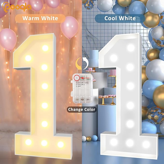 Marquee Number Decorations, 4 Ft Light Up Mosaic, Warm or Cool White LED