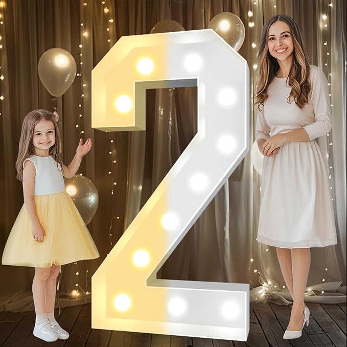Marquee Number Decorations, 4 FT Mosaic LED Light Up, Warm or Cool White