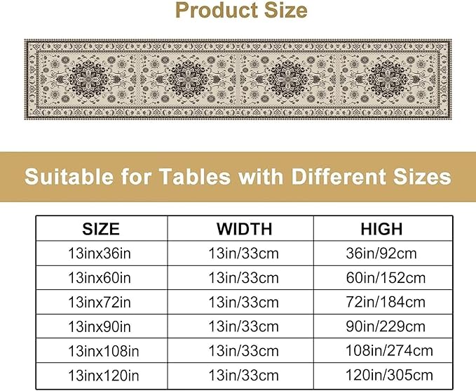 Boho Vintage Elegant Table Runner Farmhouse for Home Farmhouse Kitchen Table Dining Coffee Room Garden Party Wedding Decor 13x36in