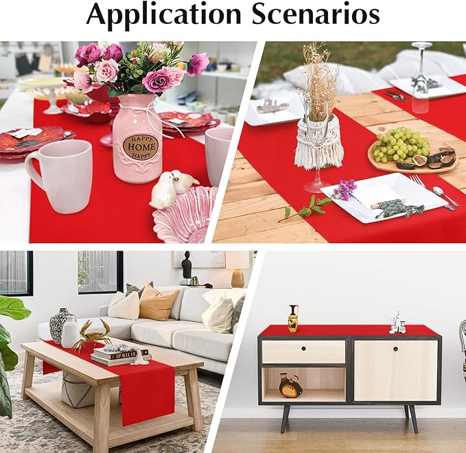 2 Pack Red Small Short Table Runner 12 x 24 Inch Solid Color Runners Coffee Table Dresser for Daily Party Home Decoration