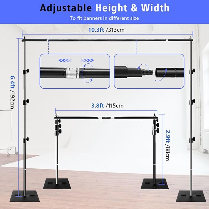 Background Support Stand Kit, 2.9-6 ft Adjustable Height, 10 ft Max Width