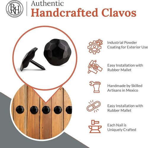 10 Pack 1" Small Round Head Iron Clavos Decorative Nails – Black – Handmade Rustic Round Fasteners for Farmhouse Shutter, Faux Wood Beams, Barn Door, Shutters, and Gates – Ornamental Wood Accent