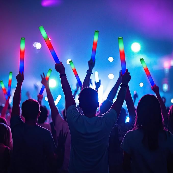 AOWDIAO 100 Pcs 16″ Foam LED Glow Sticks, 3 Light Up Modes, Party Favors for Wedding, Festival & More