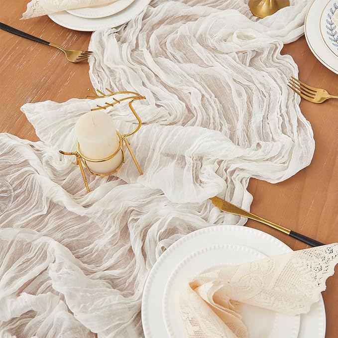Ivory White 1 Pack Cheesecloth Table Runner 120 Inch 10 FT Boho Rustic Gauze for Wedding Baby Shower Party Farmhouse Summer Home Decor Washable