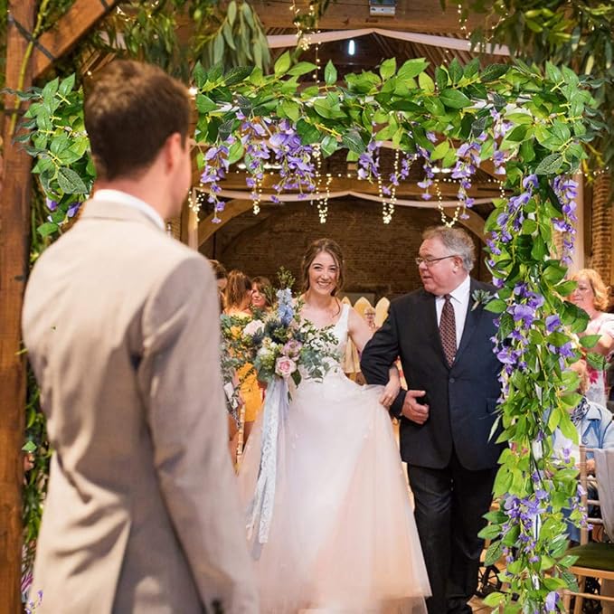 DearHouse 4Pcs 6.6Ft/Piece Artificial Flowers Silk Wisteria Garland Artificial Wisteria Vine Rattan Silk Hanging Flower for Home Garden Outdoor Ceremony Wedding Arch Floral Decor(Light Purple)