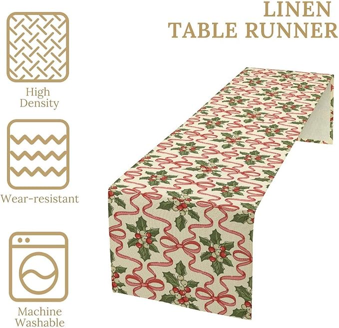 Christmas Table Runner,Xmas Holiday Bowknot Decor Table Cloth Kitchen Dining Table Decoration for Home Party Decor 13x108 Inch