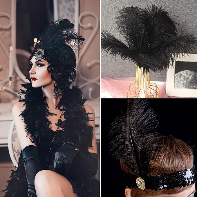 NEWONG 30pcs Black Ostrich Feathers Natural Bulk 11-14inch(28-35cm) Vase Craft Wedding Home Party Centerpieces Christmas Day Decoration