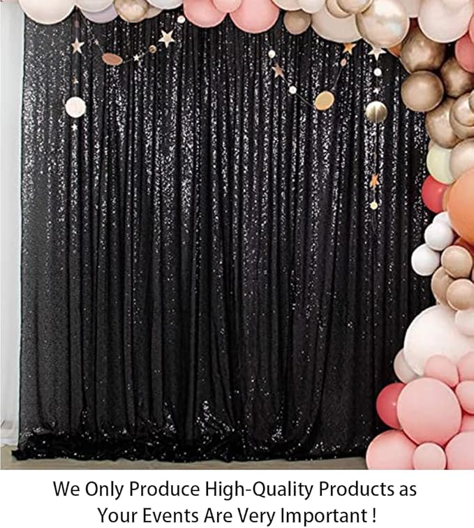 Backdrop Curtain, Black Sequin, 4FT x 8FT Photo Booth Backdrop