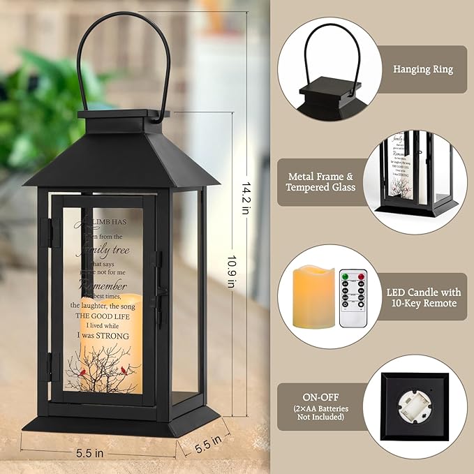 Decorative Candle Lantern with Glass Panels, Battery Operated, 14.2 Inch