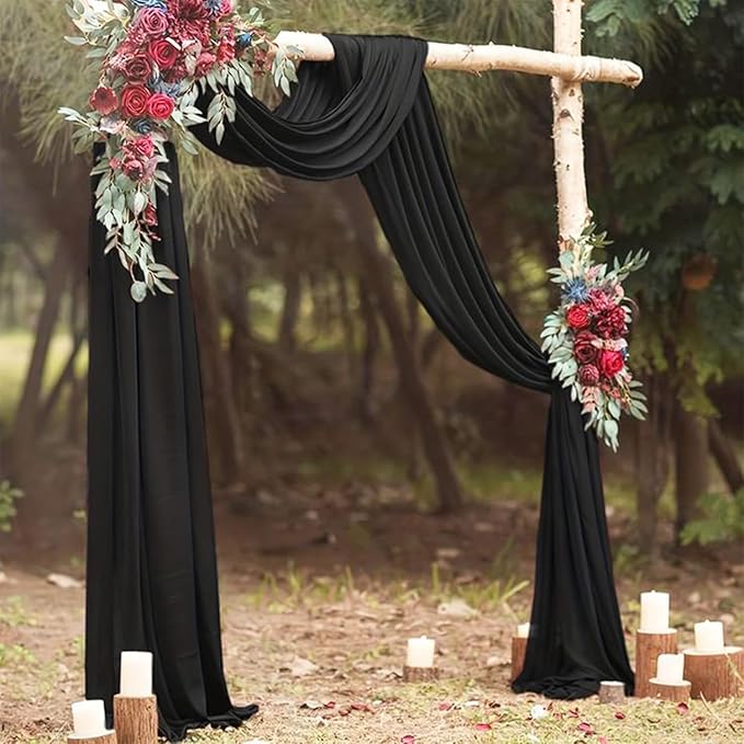 20Ft Length x 28" Width 2 Panels Wedding Arch Draping Fabric Black Arch Drapes Chiffon Fabric Sheer Curtains Backdrop for Party Decor Wedding Bridal Ceremony Ceiling Stage Reception Decorations