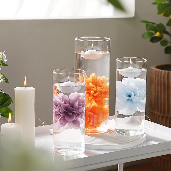 Vase Fillers Set: 12 White Floating Candles and 12 Artificial Flowers