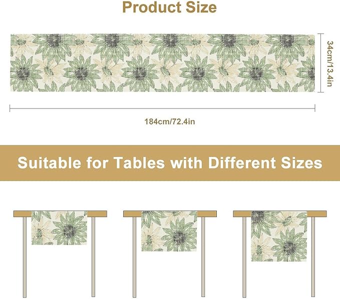 Chrysanthemum Vintage Floral Table Runner, Elegant Yellow Sunflower Spring Summer Elegant Pattern Artichokes Flower Table Runner for Party Kitchen Dining Living Room Decor, 13x36 Inch