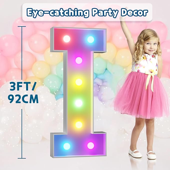 Marquee Letter I Light Up Decoration, 3 ft Foam Board, 16 Colors