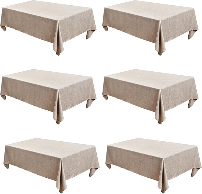Fitable Faux Linen Tablecloths for Rectangle Tables - 90 x 132 Inch - 6 Pack Fabric Textured Washable Table Clothes Floor Lenghth Table Covers for Wedding, Party, Banquet, Birthday, Nature Color