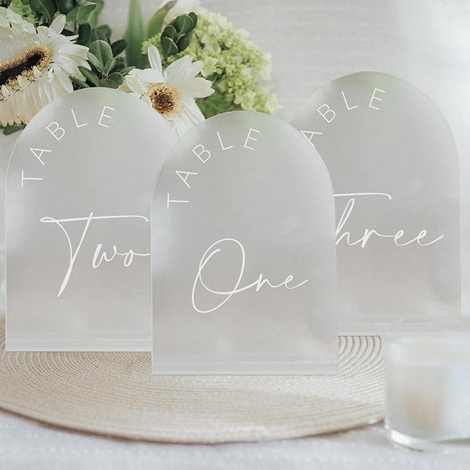 Place Cards: Frosted Acrylic Arch Table Numbers 1-25, 5x7 Inch