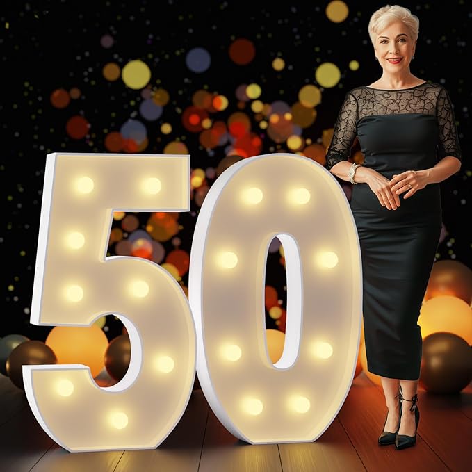 Marquee Number 50 Decoration, 3 Ft Light Up Foam Board Sign for Birthdays