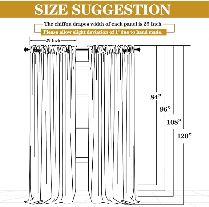 DUOBAO Ivory Sheer Chiffon Backdrop Curtains 108"" Long | 2 Panels | Perfect for Wedding Ceremonies, Beach Parties, Home Decor, and Events | Cream Drapes