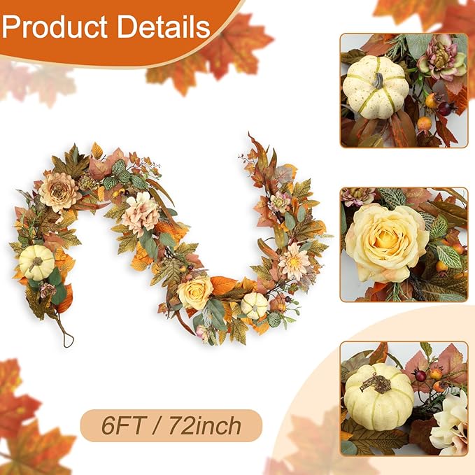Garland 72 Inch Plastic with Pumpkins and Maple Leaves