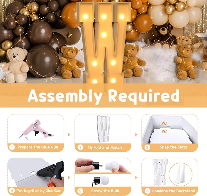 Party Supplies Marquee Light Up Letter W, 36 Inch Foam Board with Bulb String