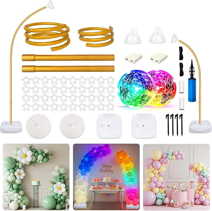 Balloon Arch Kit, Gold, 98-Inch Frame with 200+ LED Lighting Modes