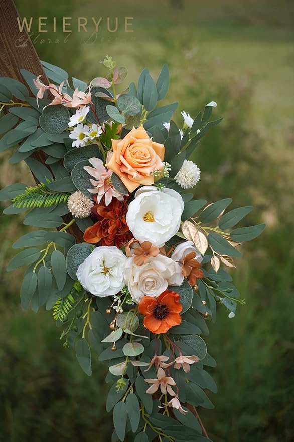 Artificial Flowers Wedding Arch Swags, 2-Pack, Caramel & White Rose Silk