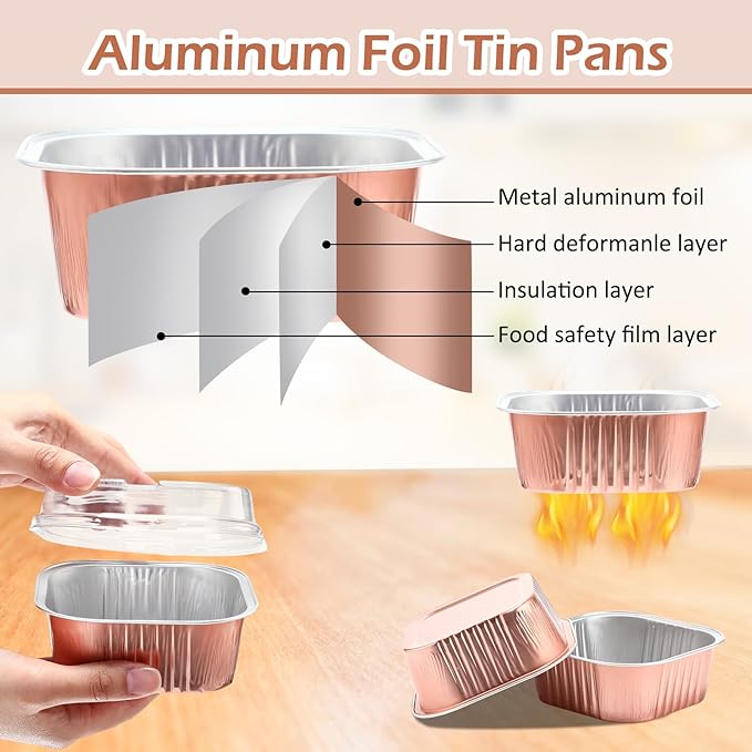 Baking Cups with Clear Lids, 150 Count, 10 oz Champagne Aluminum Foil