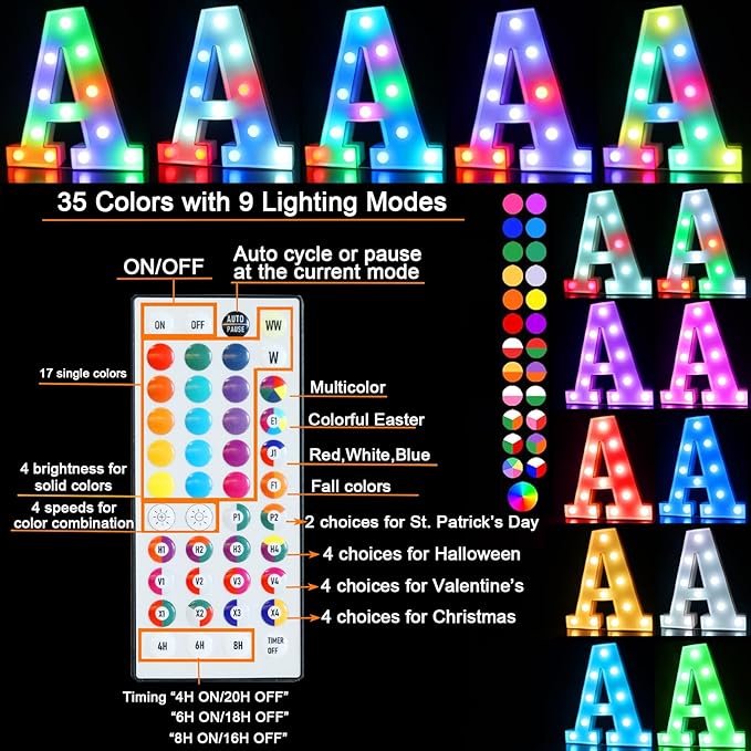 LED Light Up Letter Decorations with Remote, 9 Lighting Modes and 35 Colors