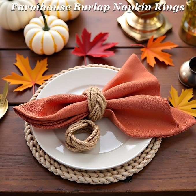Napkin Rings Set of 48, Handmade Brown Jute Woven, Rustic Style
