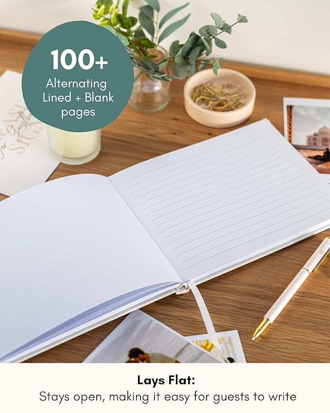 Guestbook with Linen Hardcover, Lined and Blank Pages for Photos