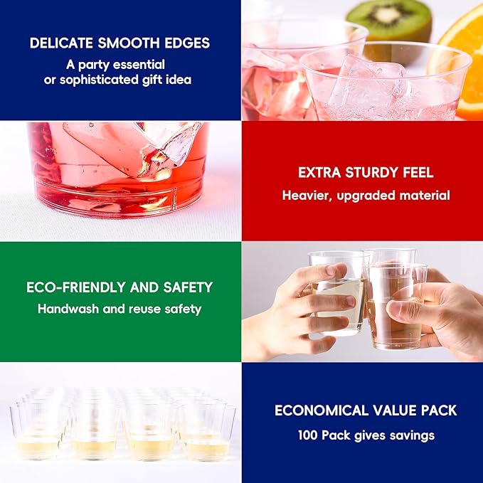 Disposable Plastic Cups, 10 oz Clear, 100 Count