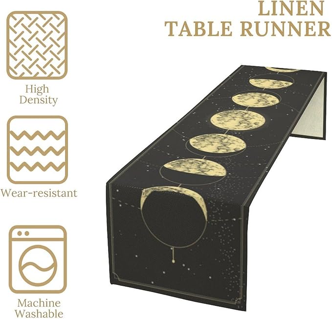 Sun Moon Table Runner, Mysterious Universe Milky Way Interstellar Space Western Traditional Elements able Runner for Party Living Room Home Kitchen Dinner Table Runner 13x70 Inch