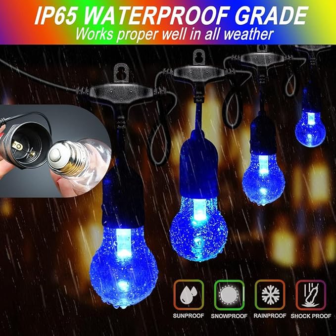 String Lights, 35 FT Outdoor RGB LED Patio Lights with Remote