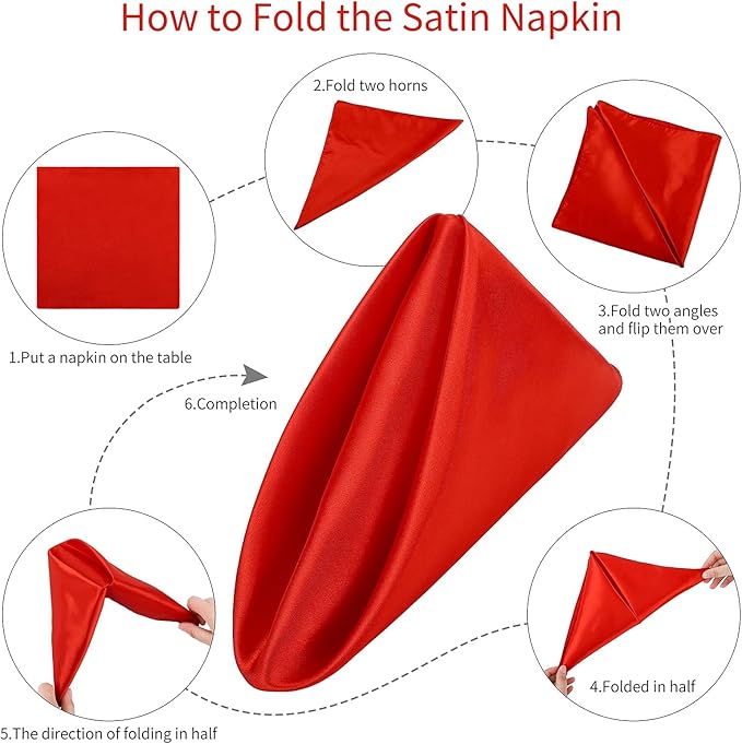 Aneco 16 Pack Square Satin Napkin Bright Silk Table Napkin Soft Smooth Fabric Table Napkin for Wedding Banquet Party Decoration, Red, 17 x 17 Inch