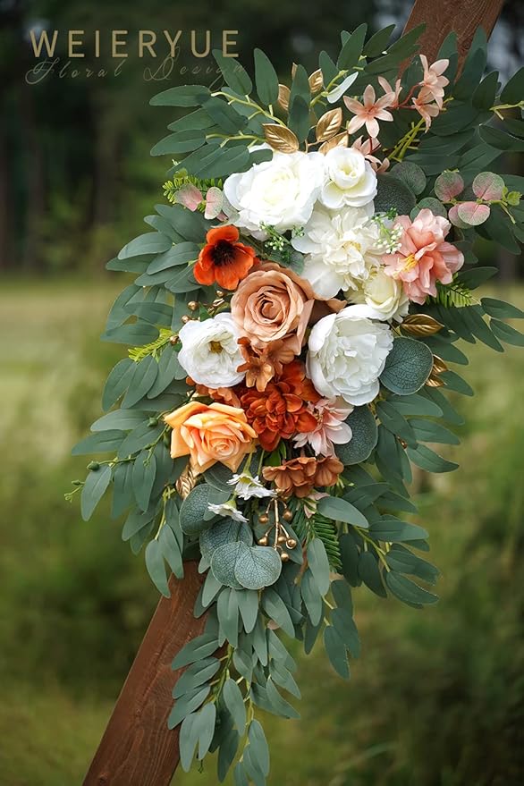 Artificial Flowers Wedding Arch Swags, 2-Pack, Caramel & White Rose Silk