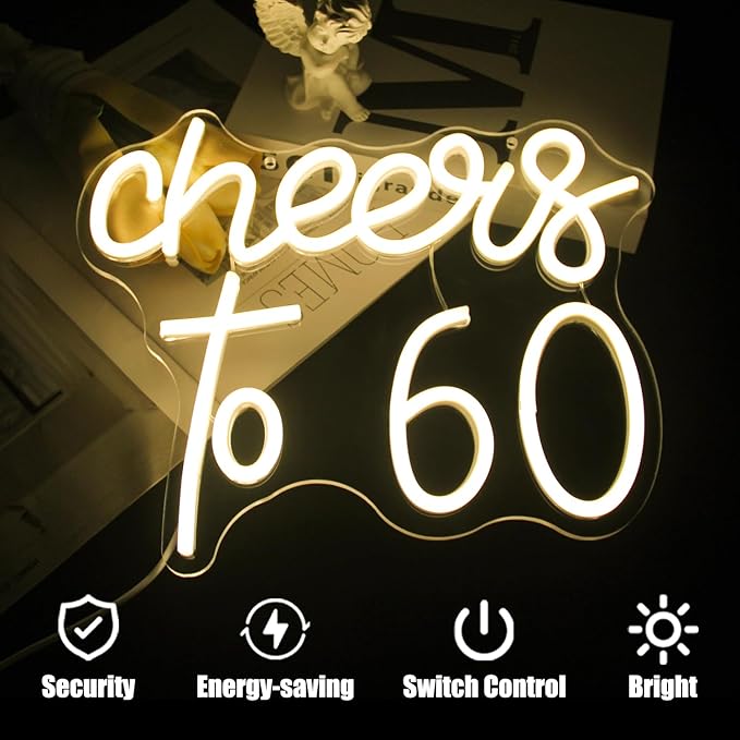 Lighted Neon Sign for 60th Birthday, Warm White Acrylic LED Decor