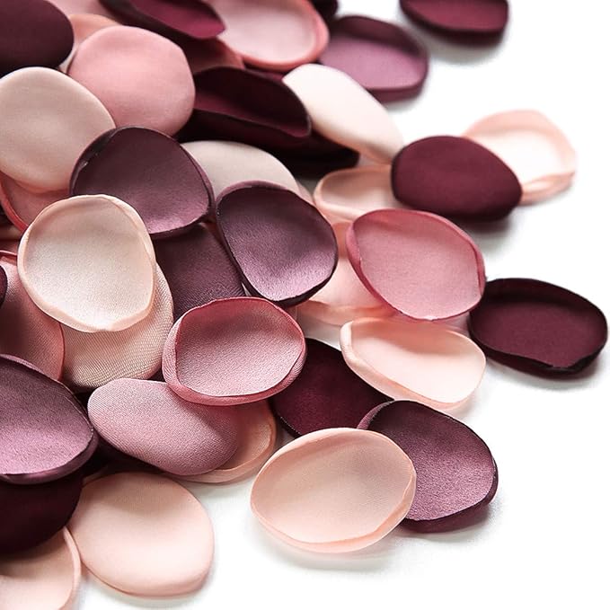 Floroom 500pcs Rose Petals Burgundy Maroon Faux Silk Flower Petals for Wedding Flower Girl Basket Aisle Scatter Dinner Table Centerpieces Party Confetti Bridal Shower Romantic Night Decoration