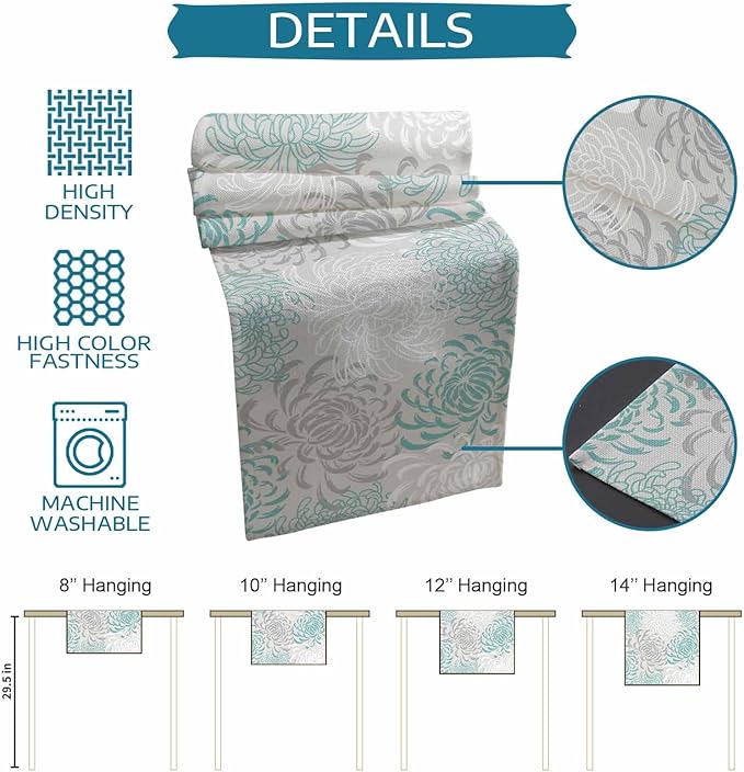 Auqa Chrysanthemum Cotton Linen Table Runner for Dining Kitchen, Wedding Outdoor Party Tablerunners Decoration, Farmhouse Floral Botanical Leaves Dresser Scarf Coffee Tablecloth Runners 13x60 Inches