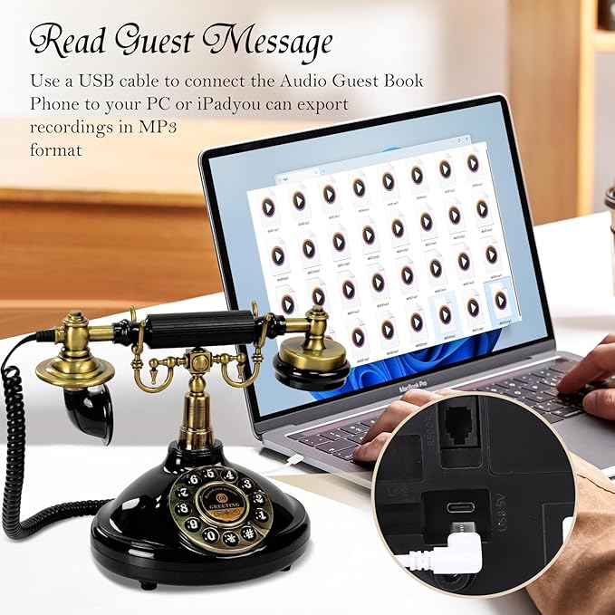 Guestbook Phone with Voice Recording, Vintage Style, 8GB SD Card Included