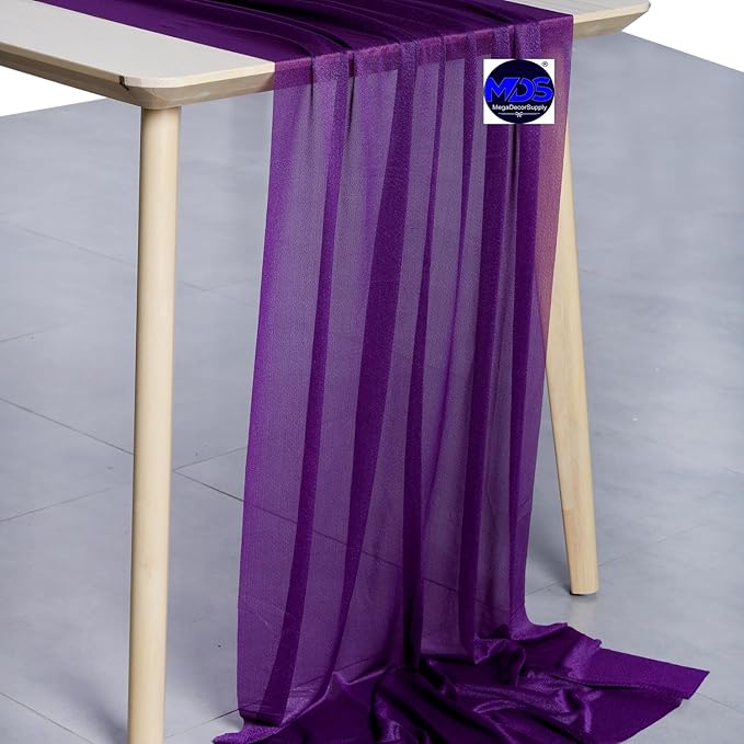 MDS Halloween Chiffon Table Runner - 15 Pack, 29 x 170 Inches, 14ft Each - Sheer Spooky Table Runners for Haunted House Parties, Trick-or-Treat Tables, Witchy Décor, Wedding & Events - Cadbury Purple