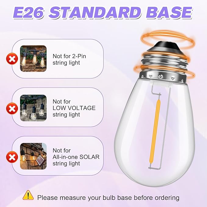 LED S14 Bulbs, 28 Pack Warm White Waterproof for String Lights