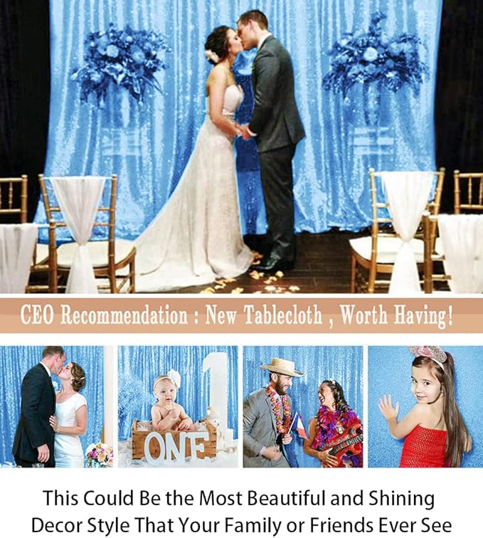 Backdrop Background, Baby Blue Sequin Photo Panel 10 FT x 10 FT with Rod Pocket