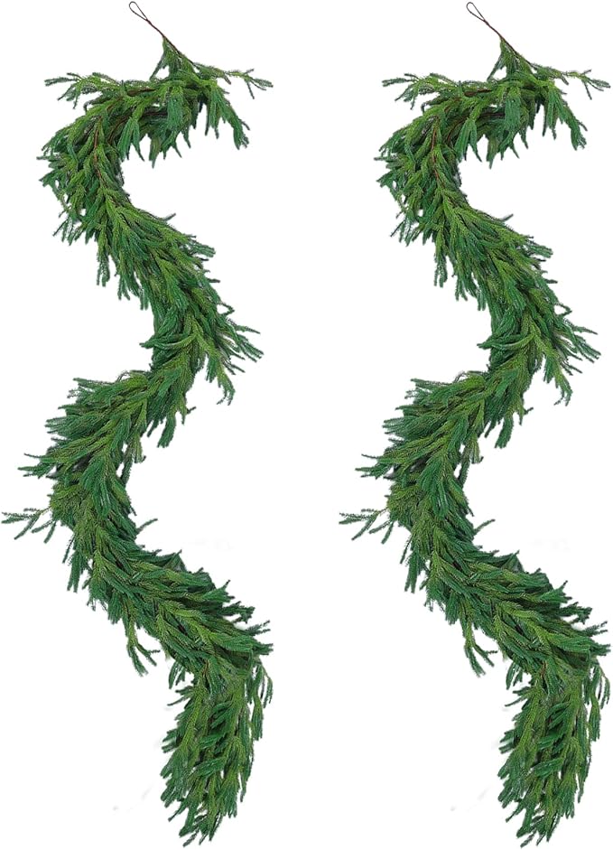 Norfolk Pine Garlands 2-Pack, 9 Ft Each, Green Soft Plastic Holiday Decor