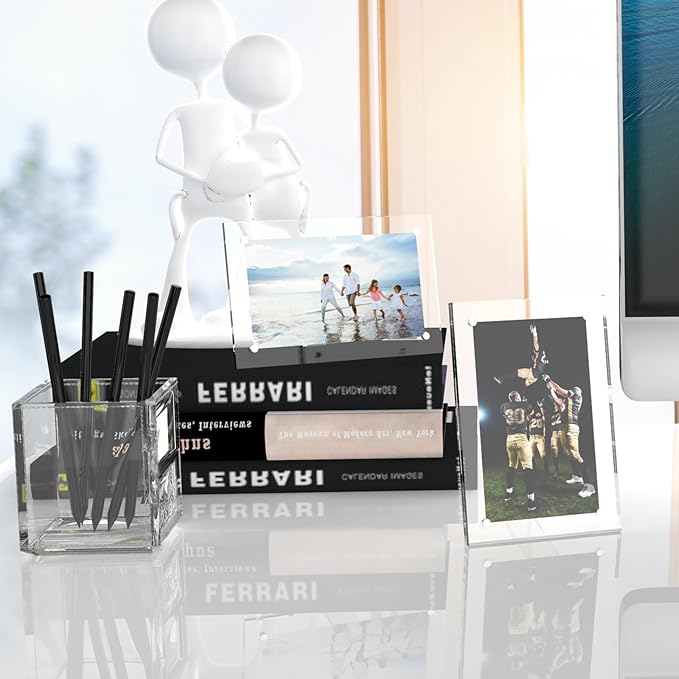 HELPLEX Picture Frames, 1 Pack 6x8 inch Acrylic Picture Frame Clear 6 x 8 Photo Frames Magnetic Picture Frames Ready for Tabletop Display, Effectively Protect Photos from Fading and Yellowing
