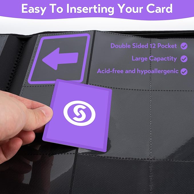 SMYV 12 Pocket Trading Card Binder, Premium PU Cover Card Binder for 720 Cards, Ringless Side Loading Card Collection Album Folders for MTG, TCG, Game Cards & Sports Cards (Grey)