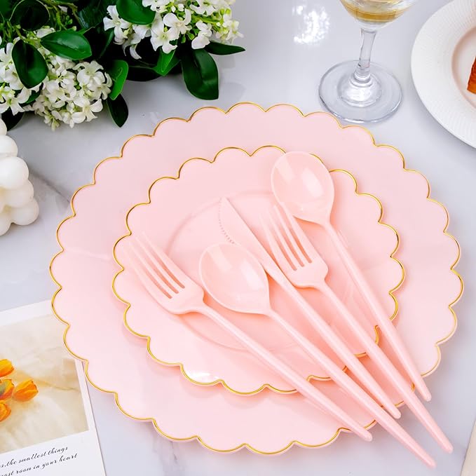 Spoons, Forks and Knives Set, 180 Count, Pink Heavy Duty Plastic Cutlery
