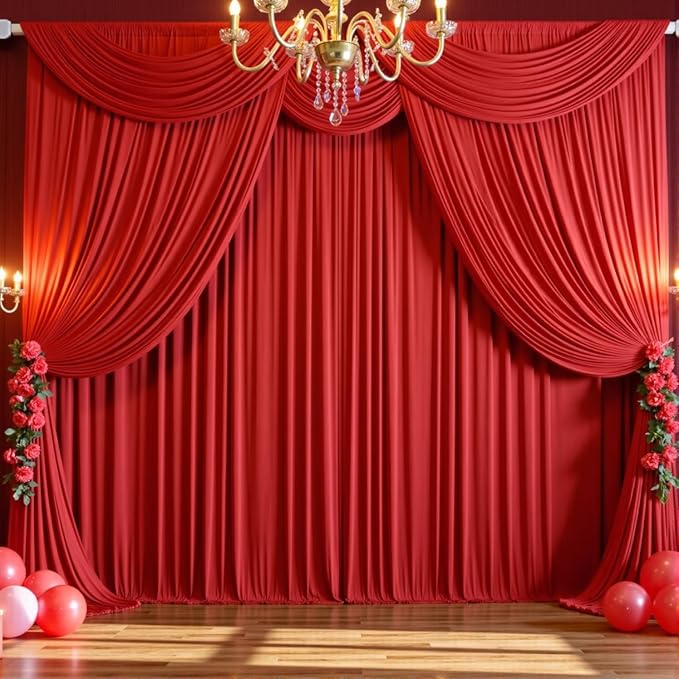 30ftx10ft Red Backdrop Curtains for Parties, Wrinkle Free 6 Panels 5x10ft Silky Photo Backdrop Drapes Back Drop Cloth for Wedding Birthday Photography Baby Shower Background Decor