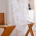 MYSTIC-HOME Sheer Curtains White 63 Inches, Boho Curtains for Bedroom Rod Pocket Farmhouse Drapes with Floral Patterned for Living Room, Embroidery Panels Vintage Country Curtains Set of 2, 52"x 63".